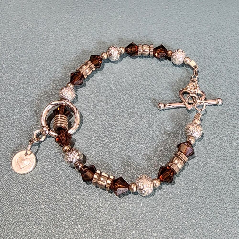 Brighton Crystal Sterling Silver Heart Toggle Bracelet Vintage - Picture 8 of 8